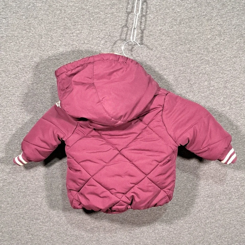 OshKosh Bgosh Toddler Girls Burgundy Quilted Puffer Jacket Leopard Hood 12M